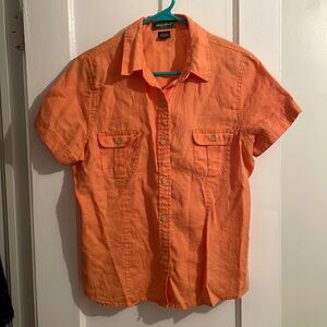 Eddie Bauer Linen Orange Button Down Shirt Size Medium Vintage